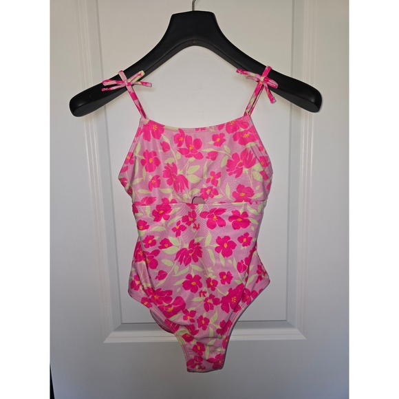 wonder nation Other - Wonder Nation Girls Pink Floral One Piece Swimsuit Size 10-12 Keyhole Bow Straps